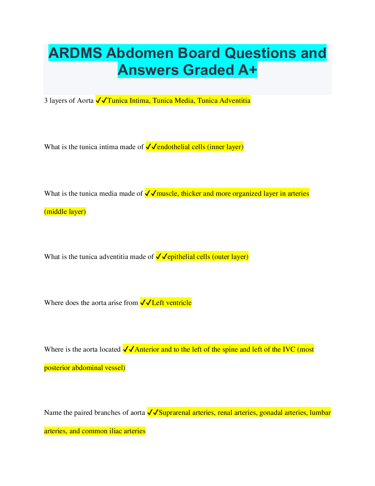 Preview of ARDMS Abdomen Board Questions and Answers Graded A+